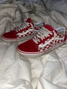 Vans Red and White Checkerboard Low-Top Sneakers